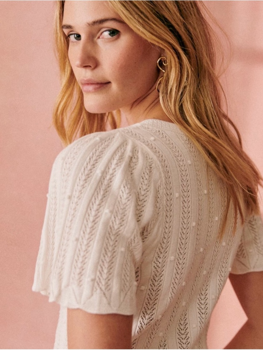 Sézane Davie Cardigan Ecru Size M EUC Organic Cotton Scalloped Hem